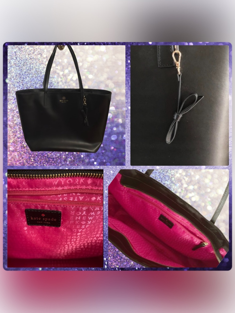 Kate Spade New York Sawyer Street Black Tote with Hot Pink Lining and Bow Accent